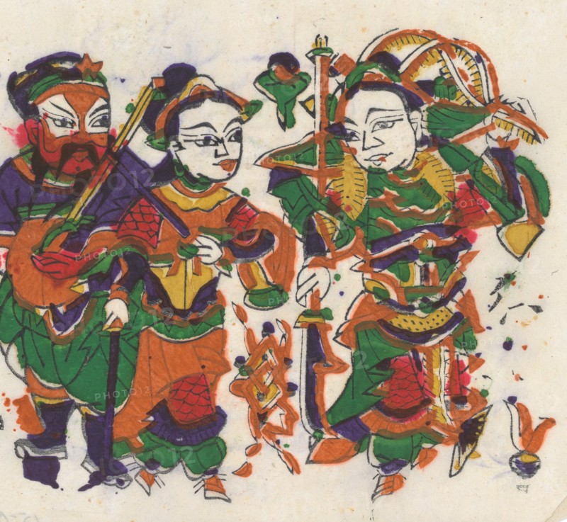 One hundred thirty-five woodblock prints including New Year's pictures (nianhua), door gods, historical figures and Taoist deities, 19th-20th century.