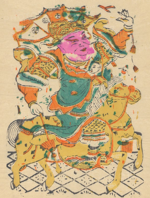 One hundred thirty-five woodblock prints including New Year's pictures (nianhua), door gods, historical figures and Taoist deities, 19th-20th century.