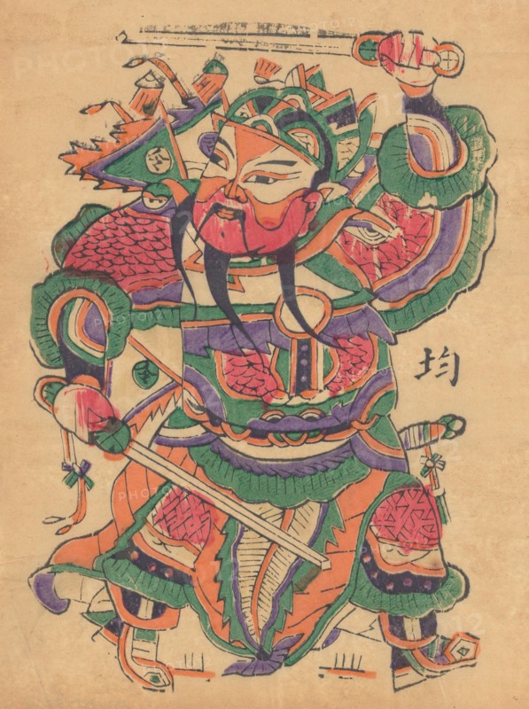 One hundred thirty-five woodblock prints including New Year's pictures (nianhua), door gods, historical figures and Taoist deities, 19th-20th century.