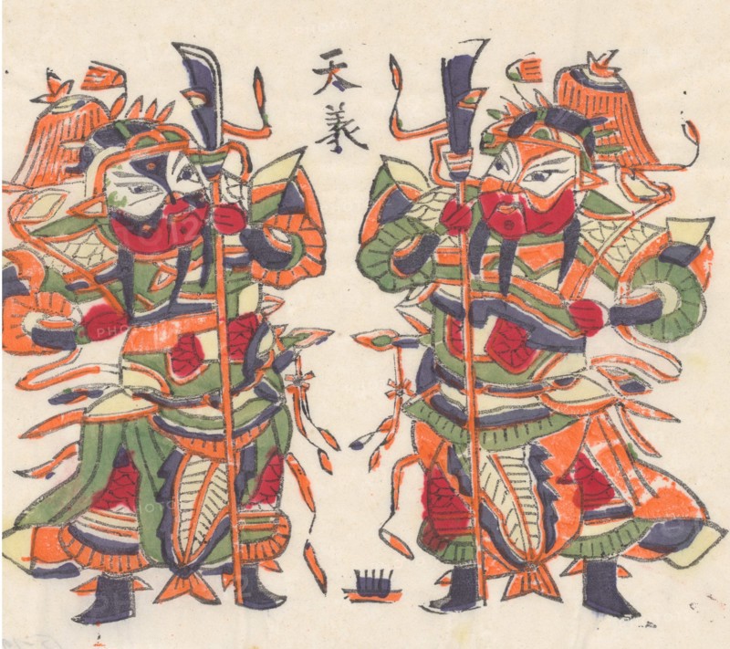 One hundred thirty-five woodblock prints including New Year's pictures (nianhua), door gods, historical figures and Taoist deities, 19th-20th century.