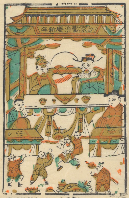 One hundred thirty-five woodblock prints including New Year's pictures (nianhua), door gods, historical figures and Taoist deities, 19th-20th century.