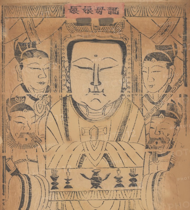 One hundred thirty-five woodblock prints including New Year's pictures (nianhua), door gods, historical figures and Taoist deities, 19th-20th century.
