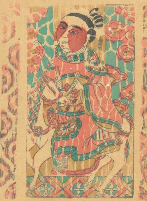 One hundred thirty-five woodblock prints including New Year's pictures (nianhua), door gods, historical figures and Taoist deities, 19th-20th century.