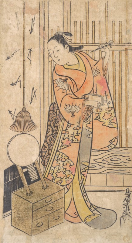 Actor as a Woman Standing by a Mirror Stand, ca. 1735.