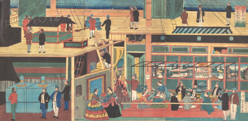 View Inside an American Steamship, 1861 (Bunkyu, 1st year, 4th month).