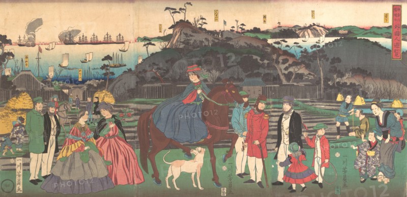 Foreigners Visiting the Famous Site of Mt. Gongen in Kanagawa, 2nd month, 1861.