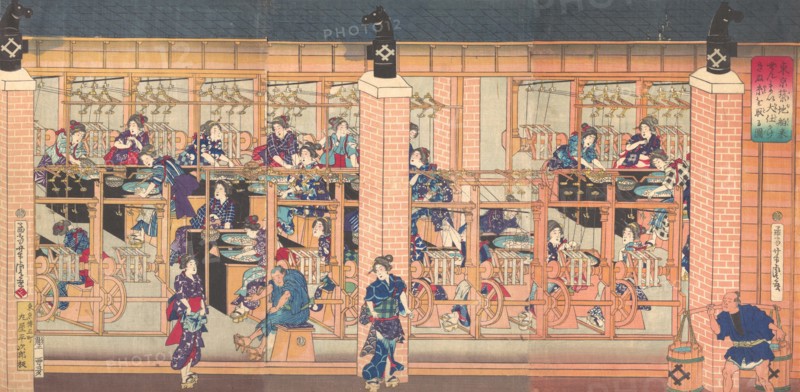 Imported Silk Reeling Machine at Tsukiji in Tokyo, 4th month, 1872.