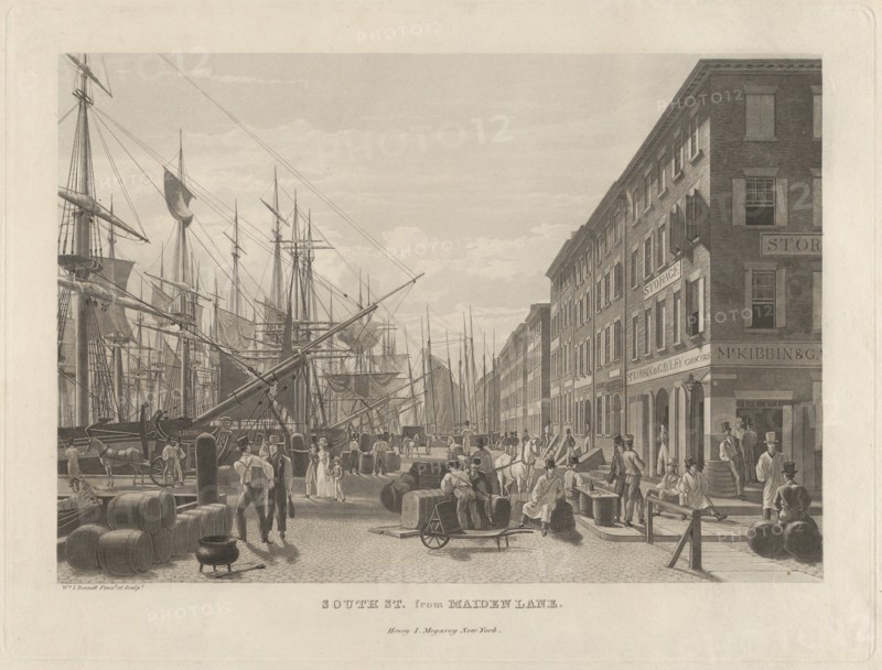 South Street from Maiden Lane, New York, in 1828, 1834.