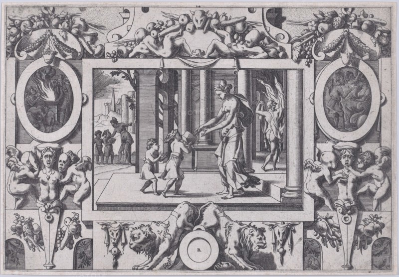 The Children of Medea and Jason Give Creusa the Fatal Present (Par ses deux fils à l'épouse nouvelle envoyé en don la couronne mortelle...), 1563.