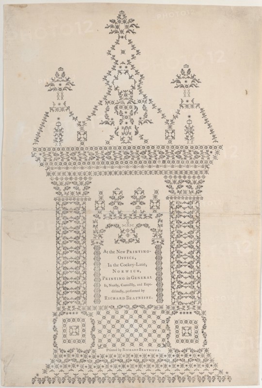 Trade Card for Richard Beatniffe, printer and bookseller, 1759-1818.