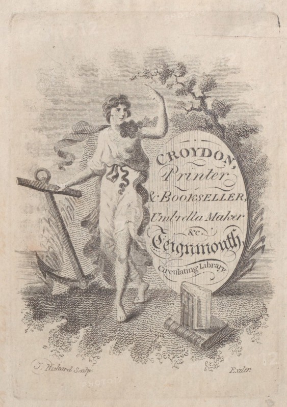 Trade Card for Croydon, Printer, Bookseller, and Umbrella Maker, 19th century.