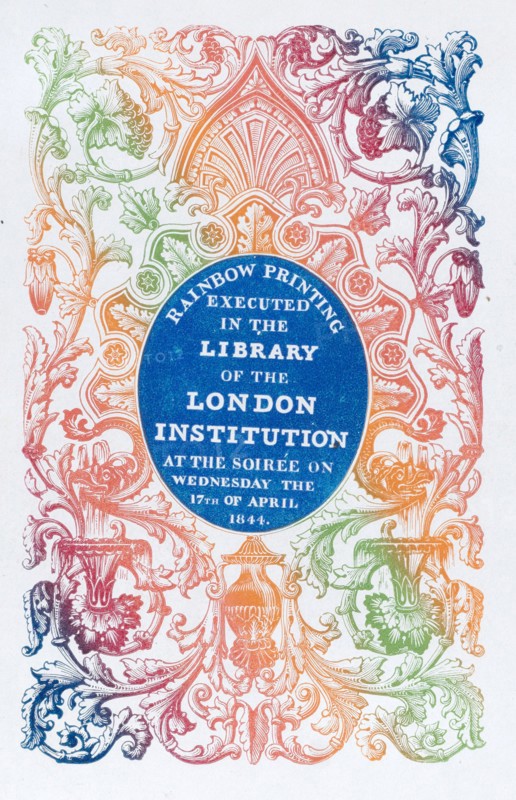 Trade card for the Library of the London Institution, 19th century.