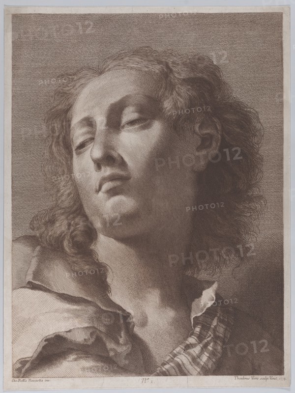 Head of a young man looking upwards; after Giovanni Battista Piazzetta, 1774.