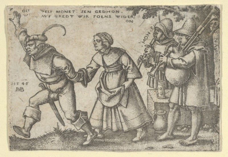 The Year's End, from The Peasants' Feast or the Twelve Months, 1546. [Die Zwelf Monet Sen Gedhon / Wol Aug Gredt Wir Foens Wider/ On].