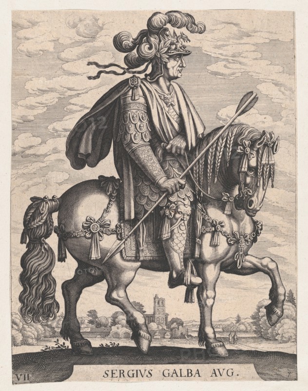 Plate 7: Emperor Galba on Horseback, from 'The First Twelve Roman Caesars' after Tempesta, 1610-50.