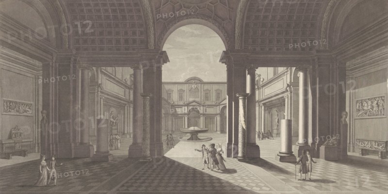 View of the courtyard of the Museo Pio-Clementino, from 'Veduta generale in prospettiva del cortile nel Museo Pio-Clementino', ca. 1790-1827.