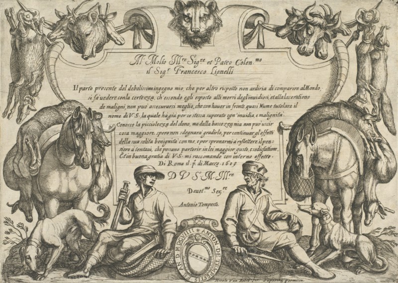 Frontispiece with Hunters, Dogs and Horses, from 'Hunting Scenes VI', 1609.