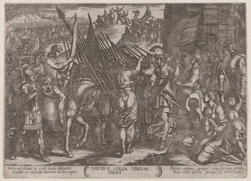 Plate 17: David Returning in Triumph with the Head of Goliath, from 'The Battles of the Old Testament', ca. 1590-ca. 1610.
