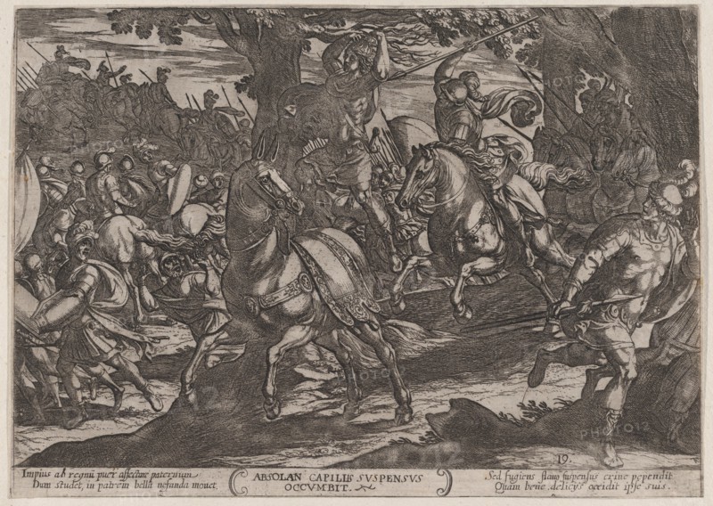 Plate 19: Jacob Killing Absalom, from The Battles of the Old Testament, ca. 1590-ca. 1610.