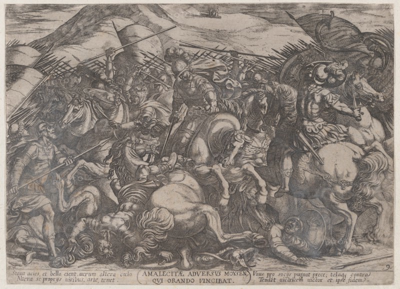 Plate 9: The Israelites Battling the Amalekites, from 'The Battles of the Old Testament', ca. 1590-ca. 1610.