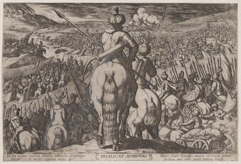 Plate 5: The Defeat of the Ethiopians, from 'The Battles of the Old Testament,', ca. 1590-ca. 1610.