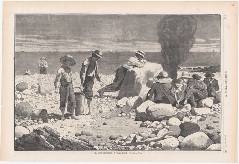 Sea-side Sketches - A Clam-Bake (Harper's Weekly, Vol. XVII), August 23, 1873.