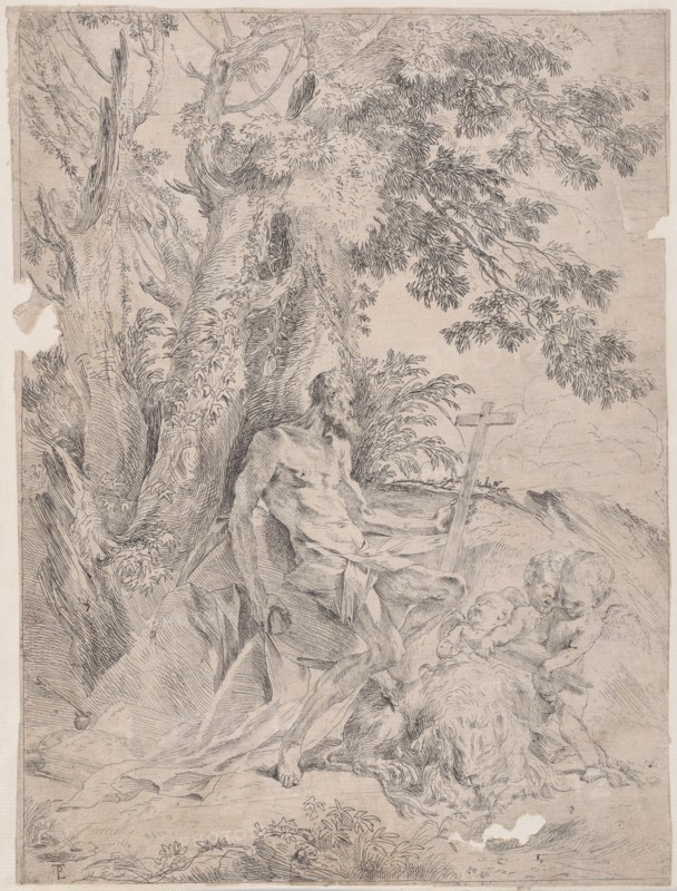 Saint Jerome before a crucifix accompanied by a lion and three putti, ca. 1631-37.