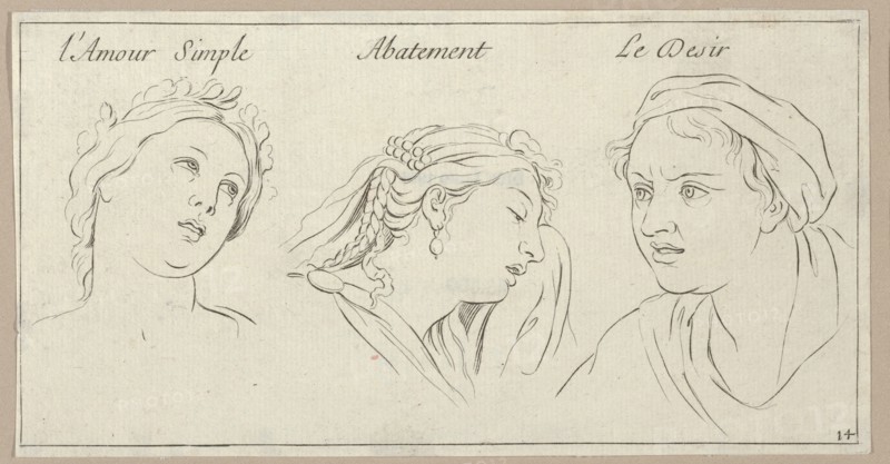 l'Amour simple, Abattement, Le Desir (from Caractères des passions, gravés sur les desseins de l'illustre Monsieur le Brun), 1695-1720.