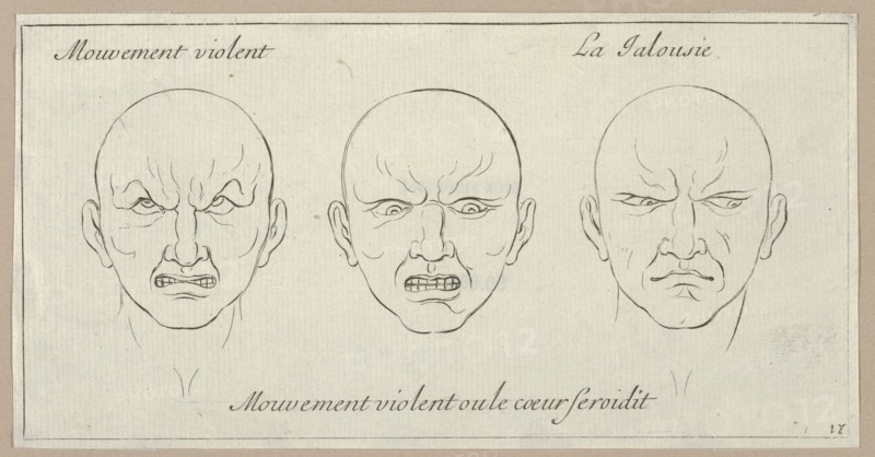 Mouvement Violent, Mouvement violent ou le coeur seroidit, La Jalousie (from Caractères des passions, gravés sur les desseins de l'illustre Monsieur le Brun), 1695-1720.