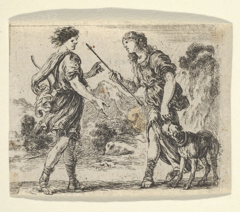 Cephalus and Procris, from 'Game of Mythology' (Jeu de la Mythologie), 1644.