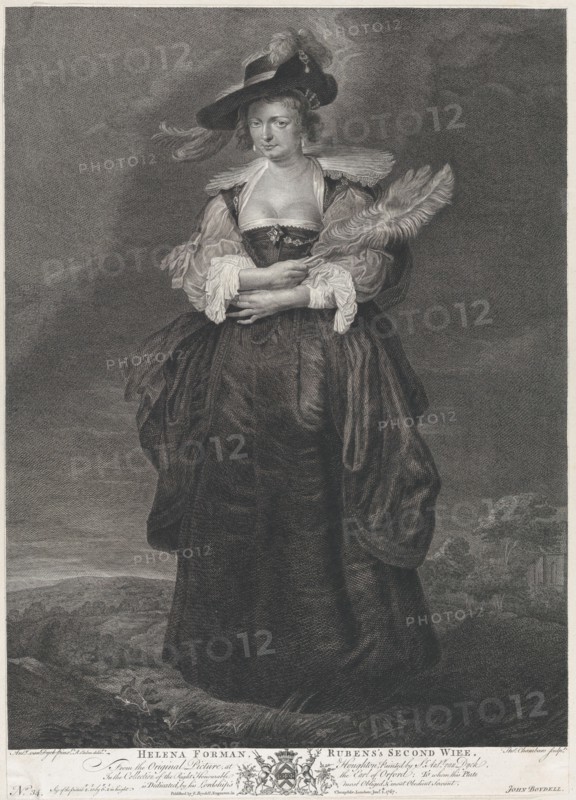 Portrait of Helena Fourment, Rubens' second wife, wearing a fur coat over her shoulders, 1767. Formerly attributed to Anthony van Dyck.