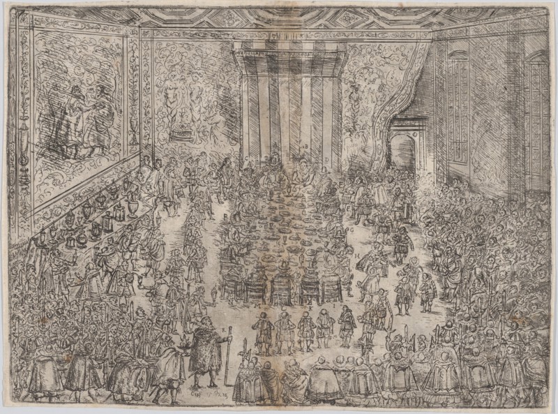 The Princely Meal (Die Fürstliche Mahlzeit), from a series depicting the wedding of Wolfgang Wilhelm, Duke of Pfalz-Neuberg, Pfalzgraf, and Magdalena, Duchess of Bavaria, in Munich, 1613 (Plate 7), 1614.
