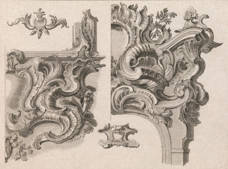 Suggestion for the Decoration of Lower Right and Top Right of an Altar Frame, Plate 2 from an Untitled Series with Rocailles Ornaments for Altar and Door Frames, Printed ca. 1750-56.