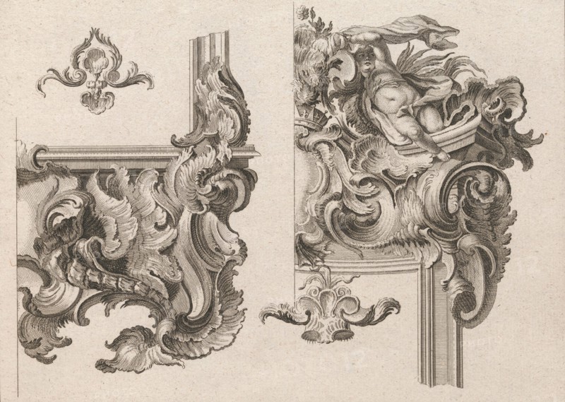Suggestion for the Decoration of Lower Right and Top Right of an Altar Frame, Plate 3 from an Untitled Series with Rocailles Ornaments for Altar and Door Frames, Printed ca. 1750-56.