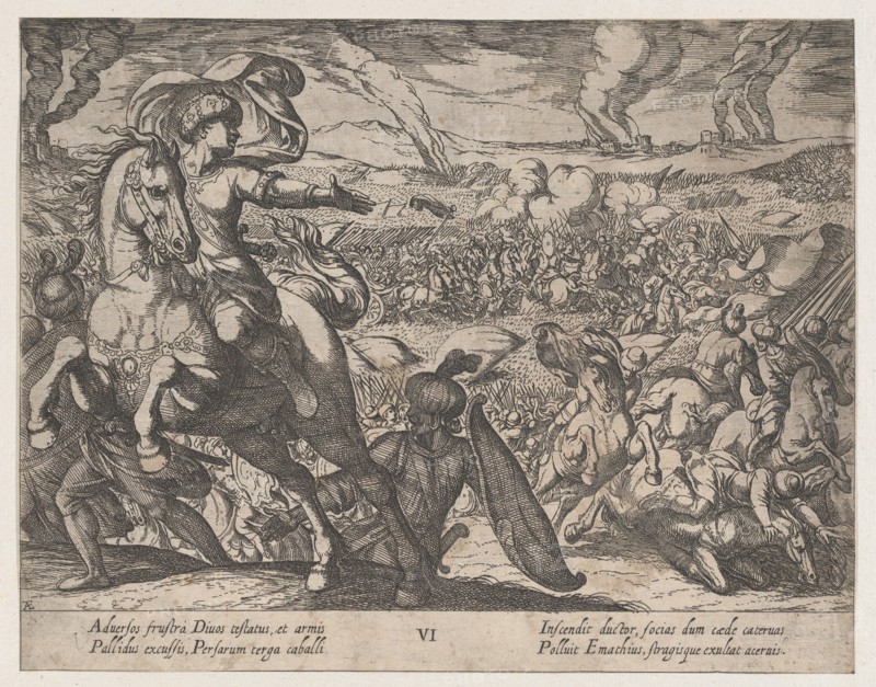 Plate 6: Darius Fleeing from the Battlefield, from The Deeds of Alexander the Great, 1608.