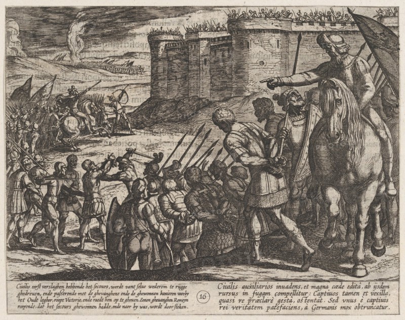 Plate 16: Roman Captives Before the Old Fortress, from The War of the Romans Against the Batavians (Romanorvm et Batavorvm societas), 1611.