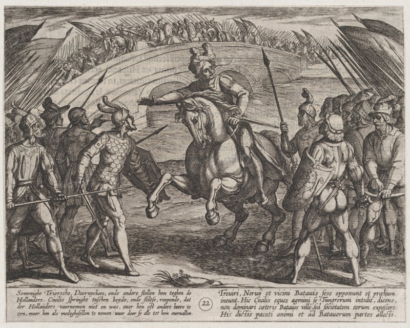 Plate 22: Civilis Separates German and Dutch Troops, from The War of the Romans Against the Batavians (Romanorvm et Batavorvm societas), 1611.