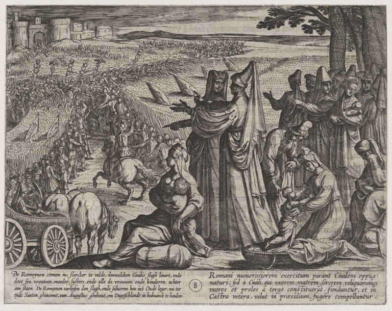 Plate 8: Women and Children Observe Civilis Battling the Romans, from The War of the Romans Against the Batavians (Romanorvm et Batavorvm societas), 1611.
