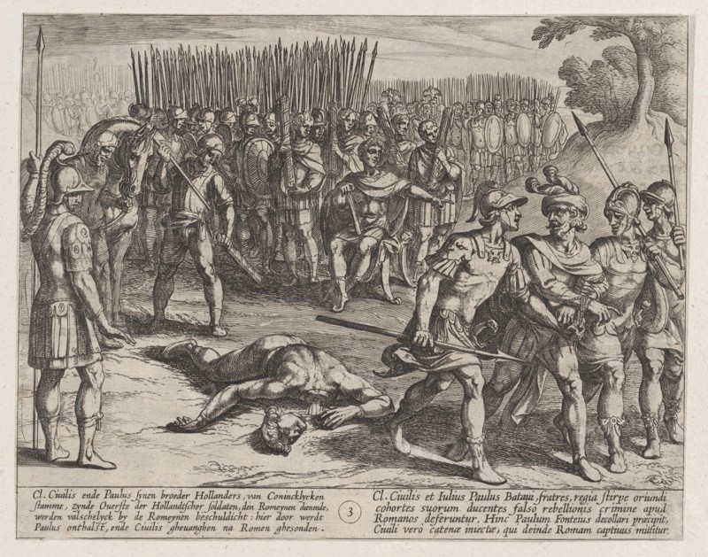 Plate 3: Claudius Civilis Arrested and his Brother Paulus Beheaded, from The War of the Romans Against the Batavians (Romanorvm et Batavorvm societas), 1611.