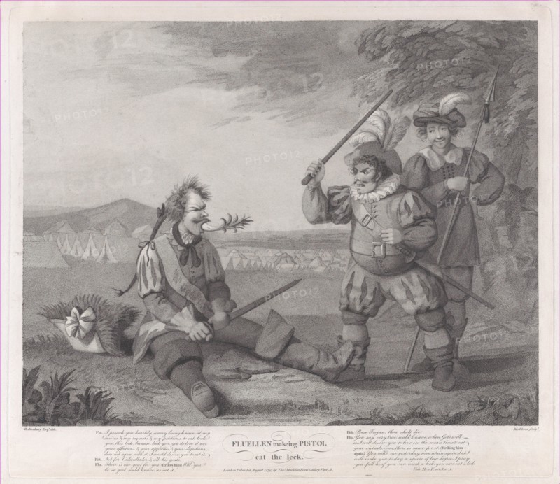 Fluellen Making Pistol Eat the Leek (Shakespeare, Henry V, Act 5, Scene 1), August 1, 1795.