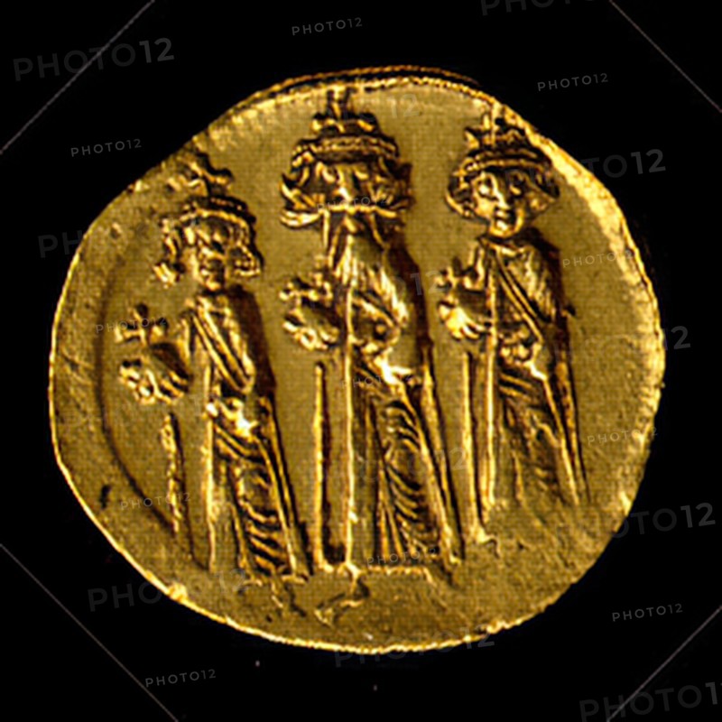Solidus of Heraclius, Heraclius Constantine, and Heraclonas, Byzantine, 638-641.