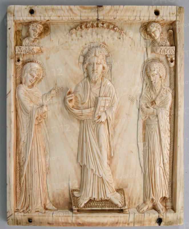 Icon with the Deesis, Byzantine, mid-900s. Christ with the Virgin and John the Forerunner (the Baptist)