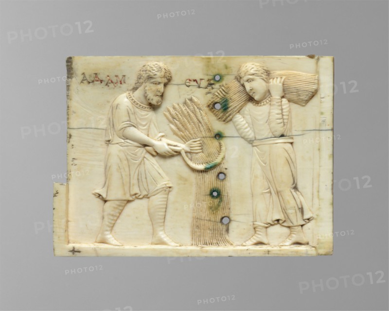 Panel from an Ivory Casket with the Story of Adam and Eve, Byzantine, 10th or 11th century.