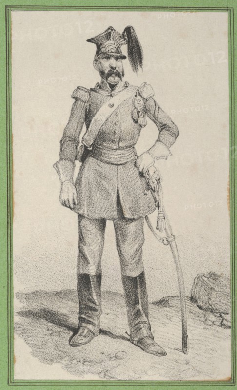 Standing soldier with his hand on the helm of his sword, mid-19th century.