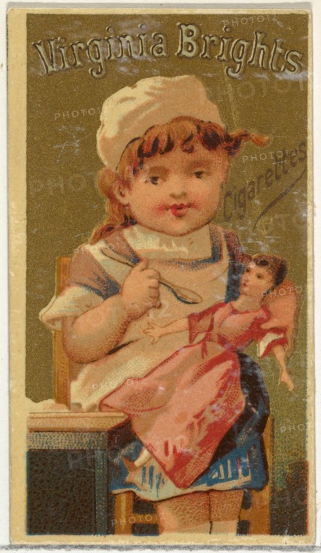 From the Girls and Children series (N64) promoting Virginia Brights Cigarettes for Allen & Ginter brand tobacco products, 1886.