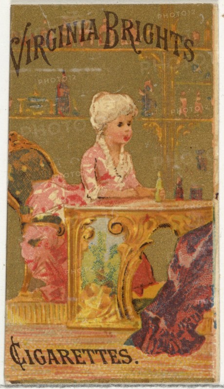 From the Girls and Children series (N64) promoting Virginia Brights Cigarettes for Allen & Ginter brand tobacco products, 1886.