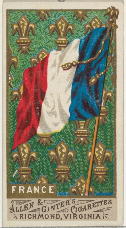 France, from Flags of All Nations, Series 1 (N9) for Allen & Ginter Cigarettes Brands, 1887.