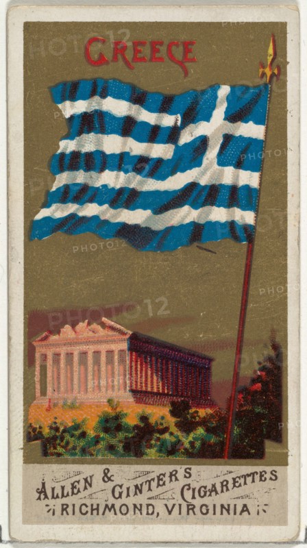 Greece, from Flags of All Nations, Series 1 (N9) for Allen & Ginter Cigarettes Brands, 1887.
