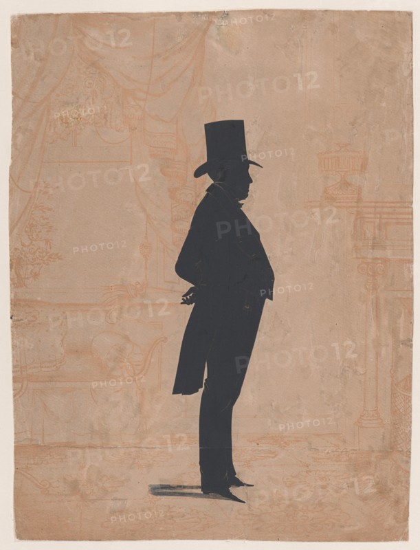 Silhouette of an unknown man in a top hat and tails, 1828-83.