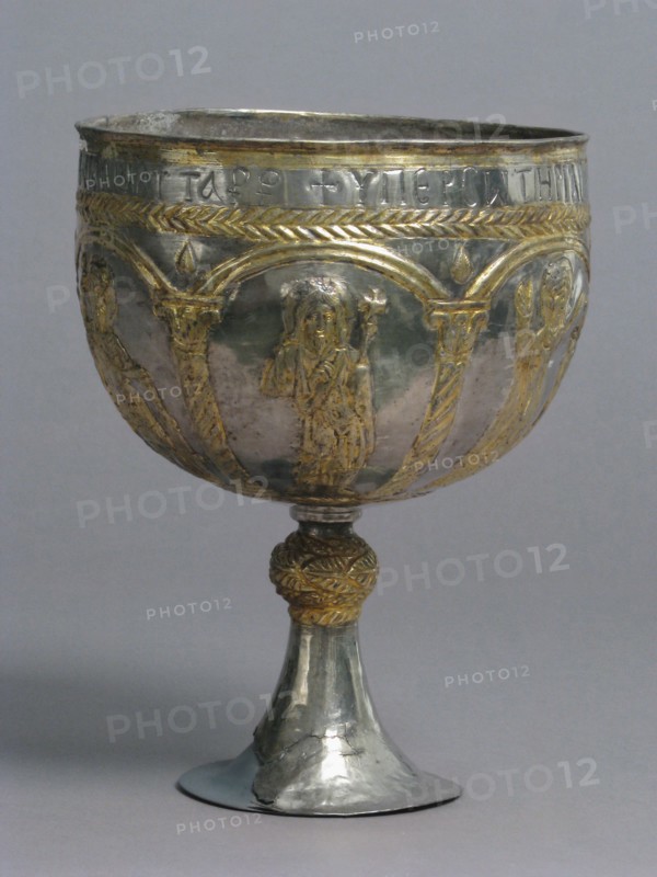The Attarouthi Treasure - Chalice, Byzantine, 500-650. Saint John the Forerunner. Inscribed in Greek.